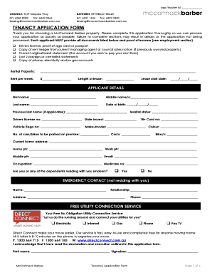 Mccormack Barber Rental Application  Form