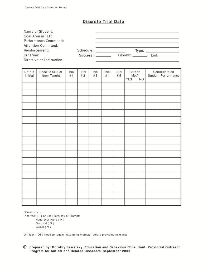 Discrete Trial Data Collection Format