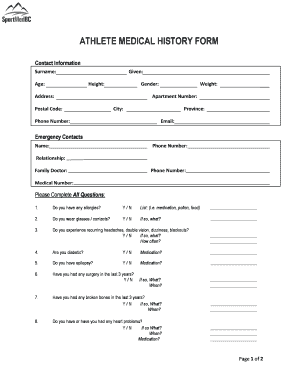 ATHLETE MEDICAL HISTORY FORM BSportMedBCb