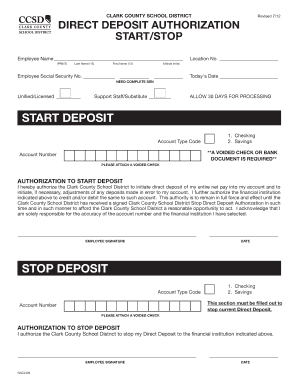 Start Deposit Stop Deposit Clark County School District  Form