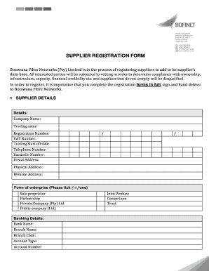 Supplier Registration Botswana  Form