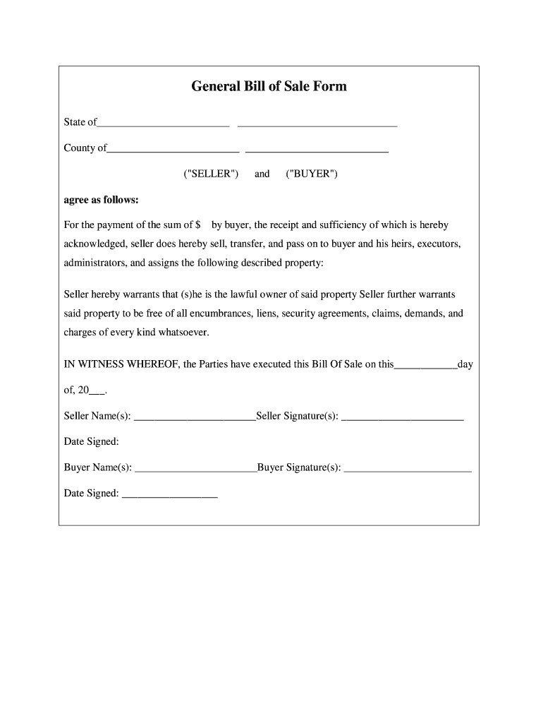 Bill of Sale Template  Form