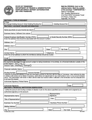 Supplier BDirectb Deposit BAuthorizationb State of Tennessee Tn  Form