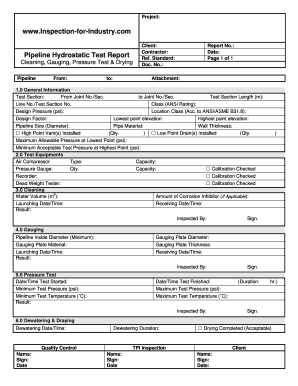 Hydrostatic Test Record Sheet  Form