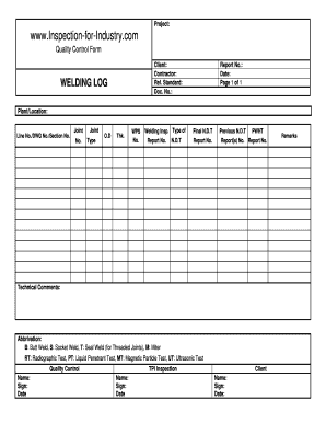 Welding Log  Form