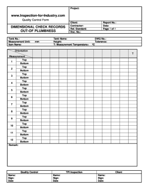 Storage Tank Out of Plumbness Quality Control and Inspection Report Form