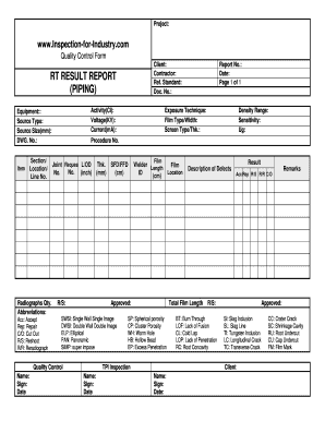 Piping RT Result Quality Control and Inspection Report Form 1