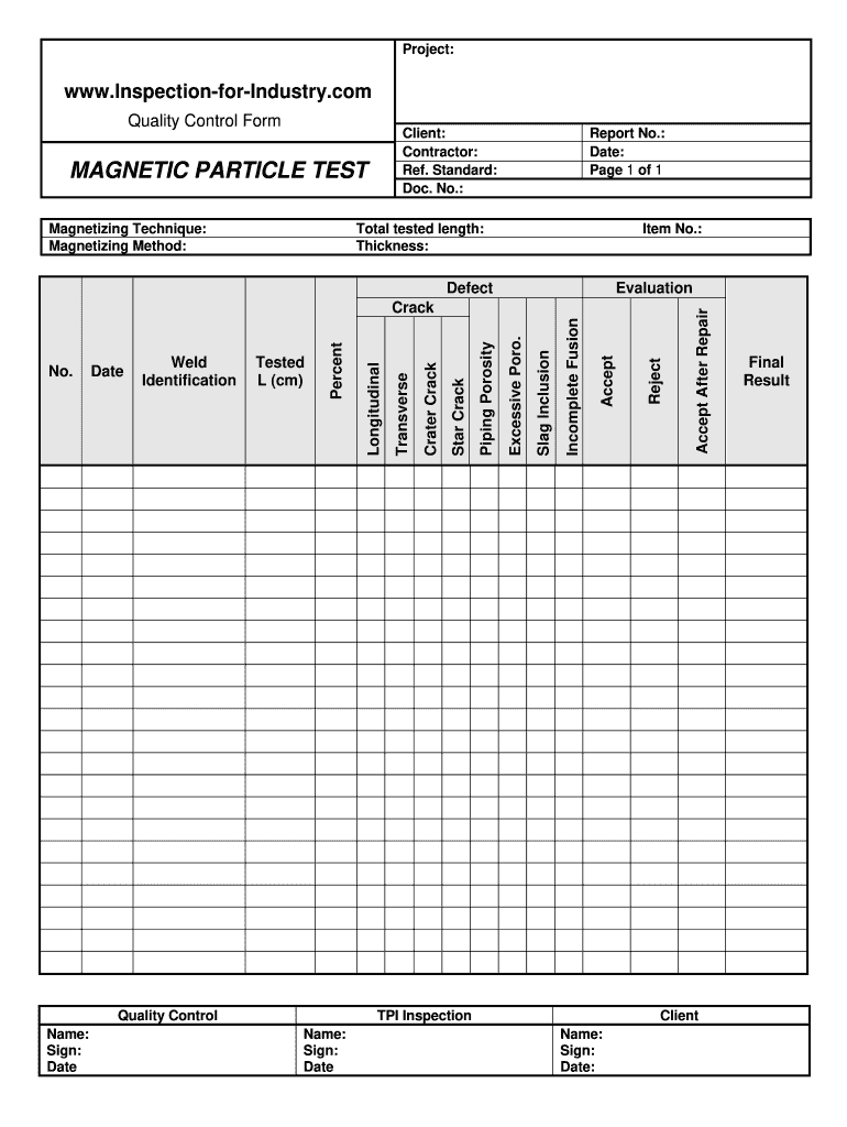 Magnetic Particle Inspection Report Sample  Form