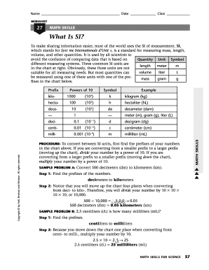 Worksheet 27 Math Skills What is Si Answers  Form