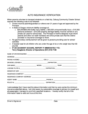 Auto Insurance Verification Form