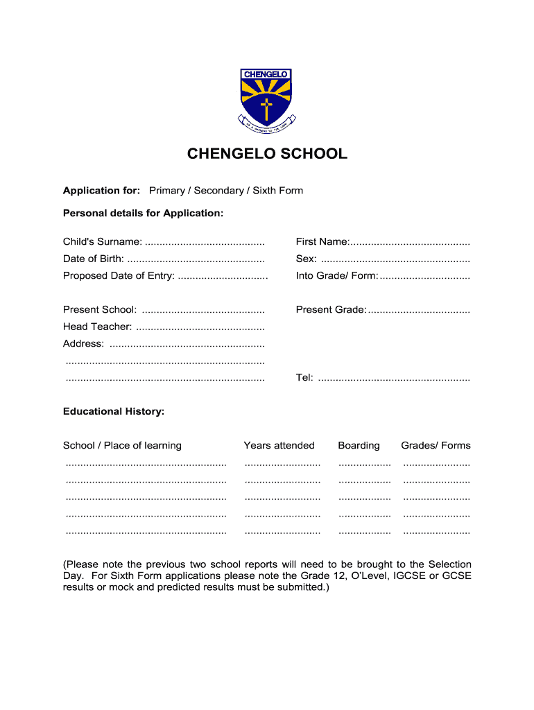Chengelo Application  Form