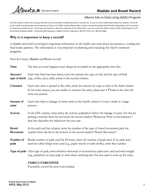 Aadl Bladder and Bowel Record  Form