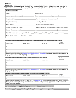 Town of Billerica Toilet and Clothes Washer Rebate Program Application Page 1 of 2  Form