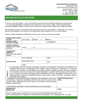 Moving Notification Form 02 05 15 Wyse Meter Solutions