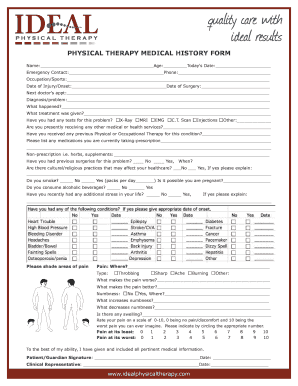 PHYSICAL THERAPY MEDICAL HISTORY FORM
