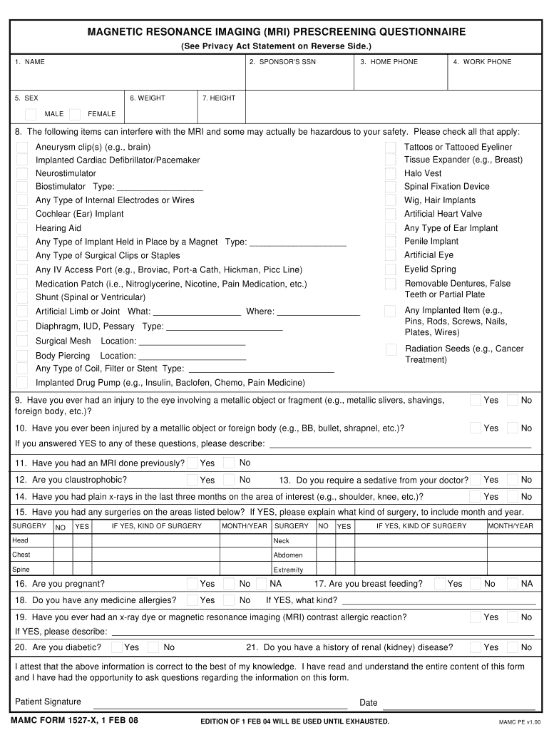  Page 1 MAMC Form 1527 X 2008