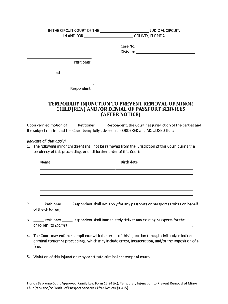 Florida Removal Form