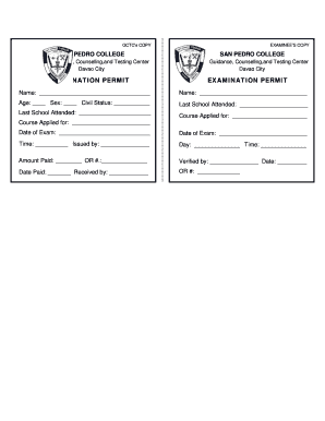 Exam Permit Sample  Form