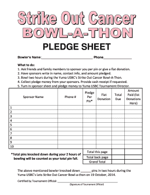  Bowl a Thon Pledge Sheet 2014-2024