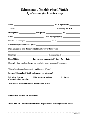 Schenectady Neighborhood Watch Application for Membership  Form