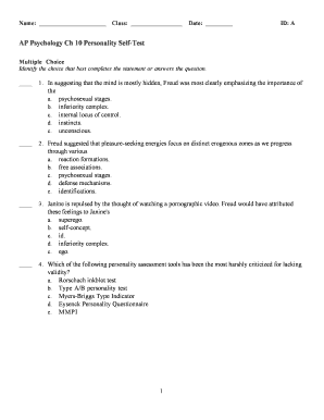 Ap Psychology Personality  Form