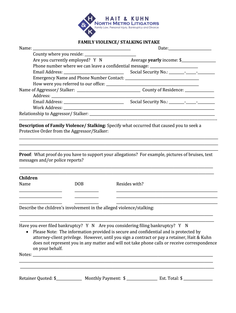 Stalking Intake  Form