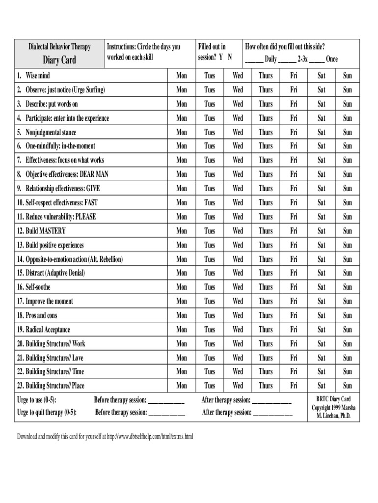 Dbt Skills List  Form