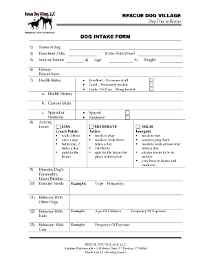 Animal Shelter Intake Form