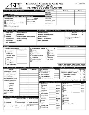Estado Libre Asociado De Puerto Rico SOLICITUD DE PERMISO DE CONSTRUCCION Administracin De Reglamentos Y Permisos NmeroFecha De   Form