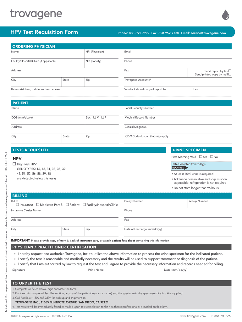 HPV Test Requisition Form  BTrovageneb Inc