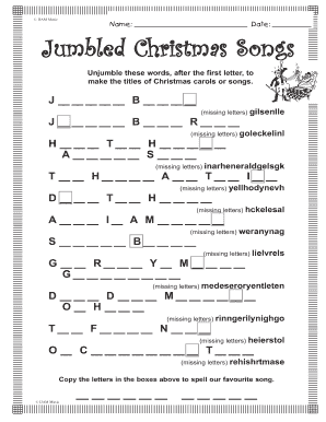 Christmas Song Fill in the Blank PDF  Form