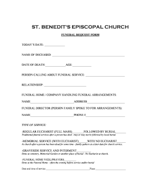 FUNERAL REQUEST FORM for INITIAL CALL Saintbenedicts