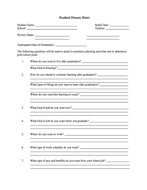 Student Dream Sheet  Form