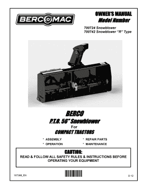 OWNERS MANUAL Model Number 700724 Snowblower 700742 Snowblower R Type BERCO P  Form