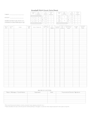 Little League Pitch Count Sheet PDF  Form