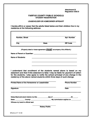 LeaseholderbHomeownerb Affidavit Fairfax County Public Schools Fcps  Form