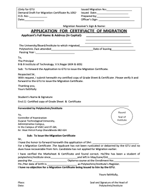 Gtu Migration Certificate  Form