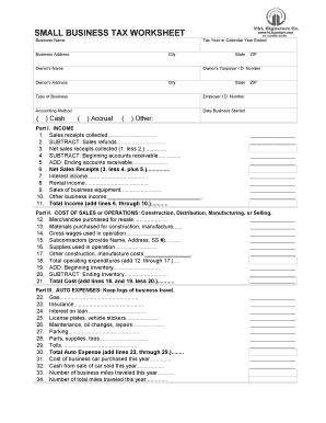 Small Business Worksheets PDF  Form