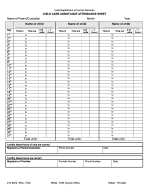 CCA Attendance Forms B470b 3872 Iowa Child Care Resource Bb