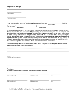 Amway Resignation Letter Sample  Form