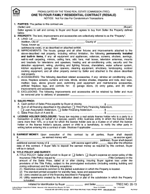 One to Four Family Residential Contract  Form