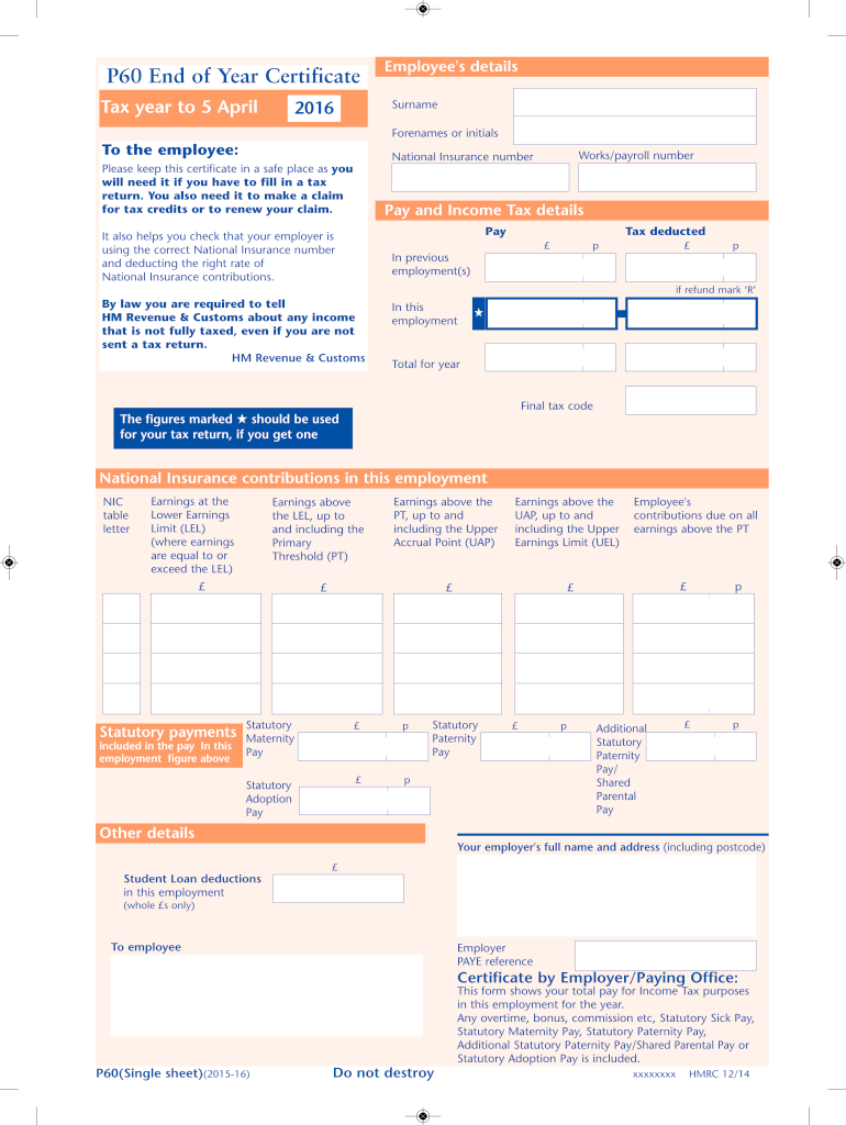  P60 Single Sheet to P60 Single Sheet to 2020