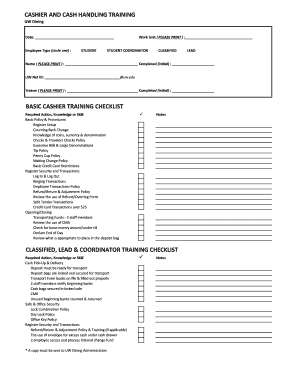 Cashier Training Checklist  Form