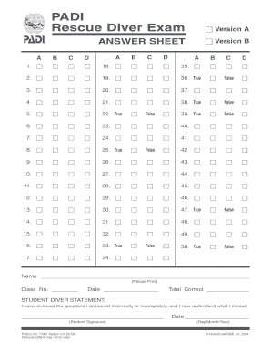Padi Rescue Diver Exam Questions PDF  Form