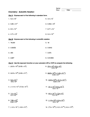 Chemistry Scientific Notation Worksheet  Form