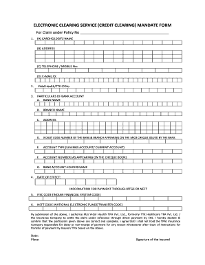 Electronic Clearing Service Credit Mandate  Form