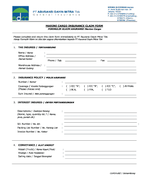 MARINE CARGO INSURANCE CLAIM FORM Asuransidayinmitracom