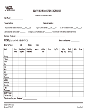  Cosmetology Tax Worksheet 2015