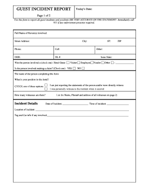 Guest Incident Report Template  Form