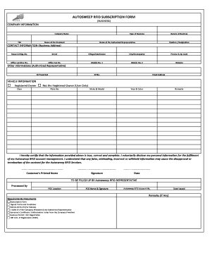 Autosweep Rfid Tin Number  Form